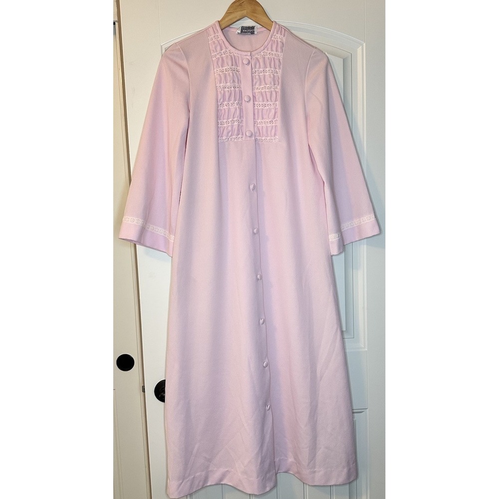 VTG S PINK Gossamer Artemis Nylon Button front Peignoir Robe for nightgown lace